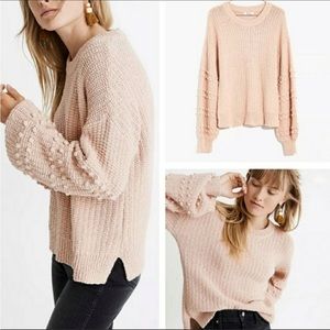Madewell Bobble Pom Popcorn Balloon Sleeve Crewneck Knit Pullover Sweater, Small